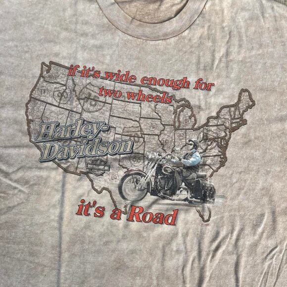 Harley Davidson American Road Map Outline Mocha T Shirt - Picture 2 of 8